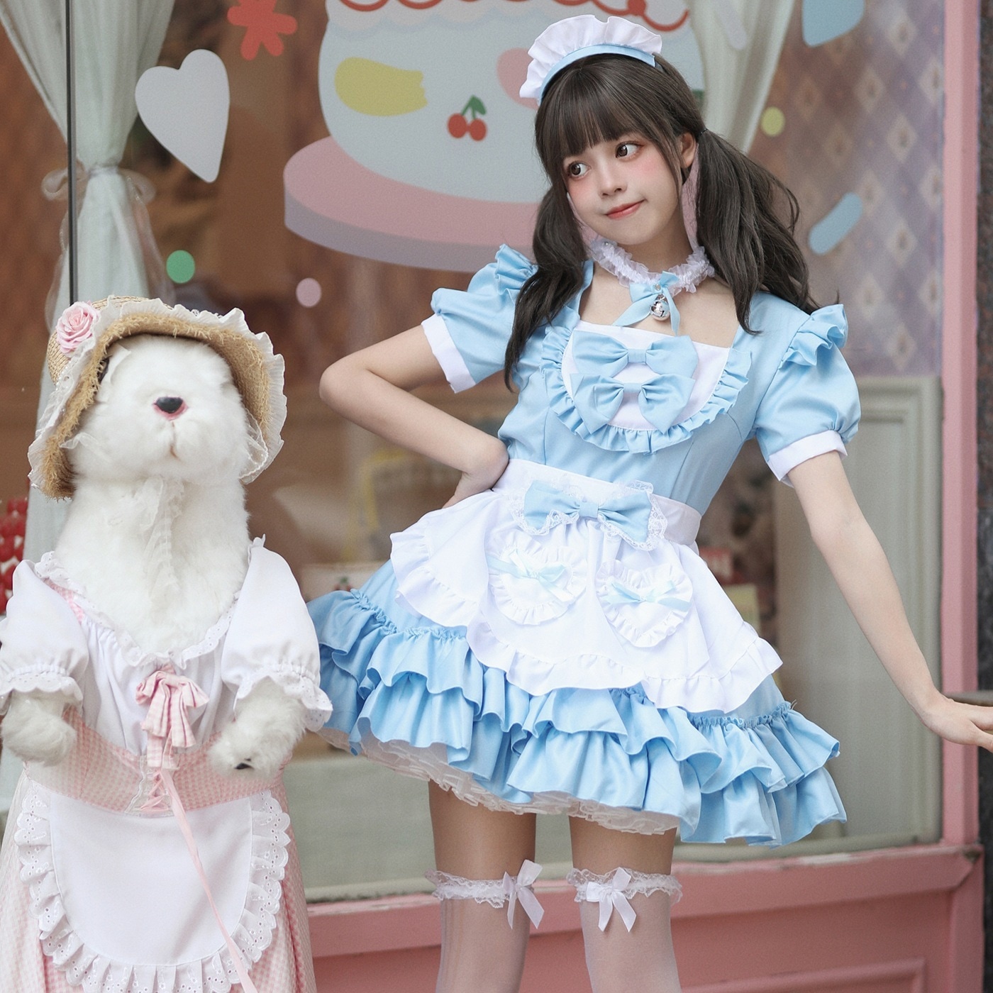 日韓セクシーなクリーム小さい恋人メイド服多色清純なロリータワンピース