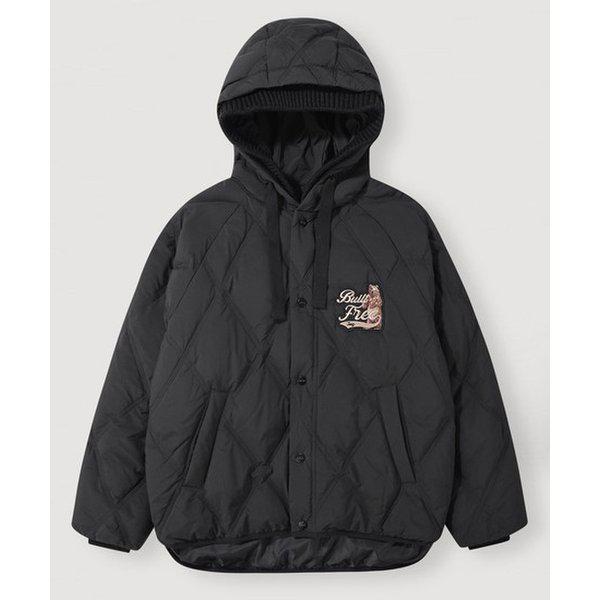 JQ4JPF305 ブラック 女性専用 ニット フード ダイヤ キルティング ダウン ジャンパー