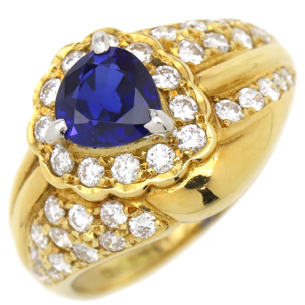 リング 指輪 ブルーサファイア ダイヤリング K18YG サファイア ダイヤモンド Pt900 イエローゴールド 青 10.5号【中古】