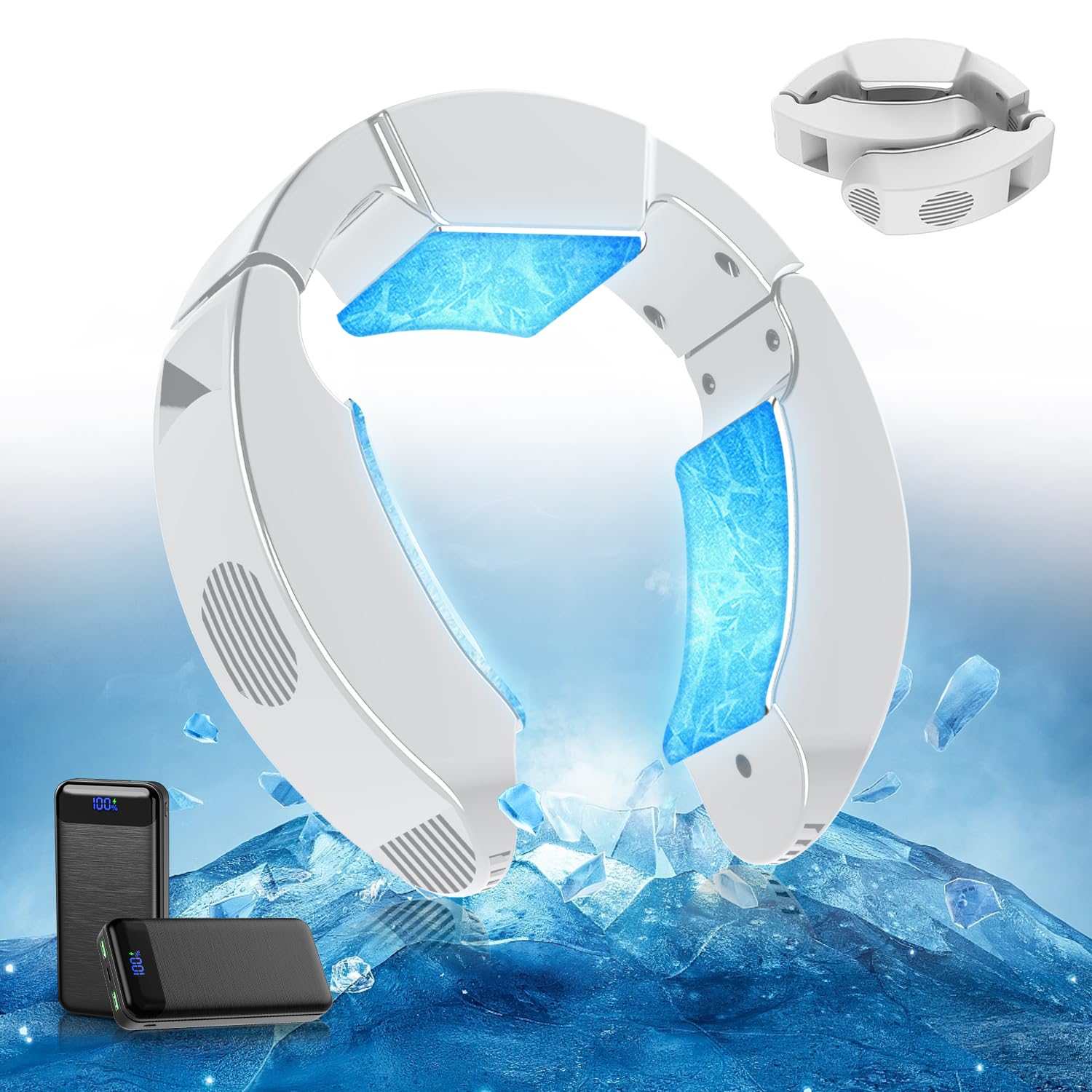 ネッククーラー 冷却プレート 【2025新登場＆-17℃瞬間冷却＆30000mAh モバイルバッテリー付き】 ペルチェ素子 首掛けクーラー 首掛け扇風機 強・弱2つモード 最大-17℃冷やす 折り畳み