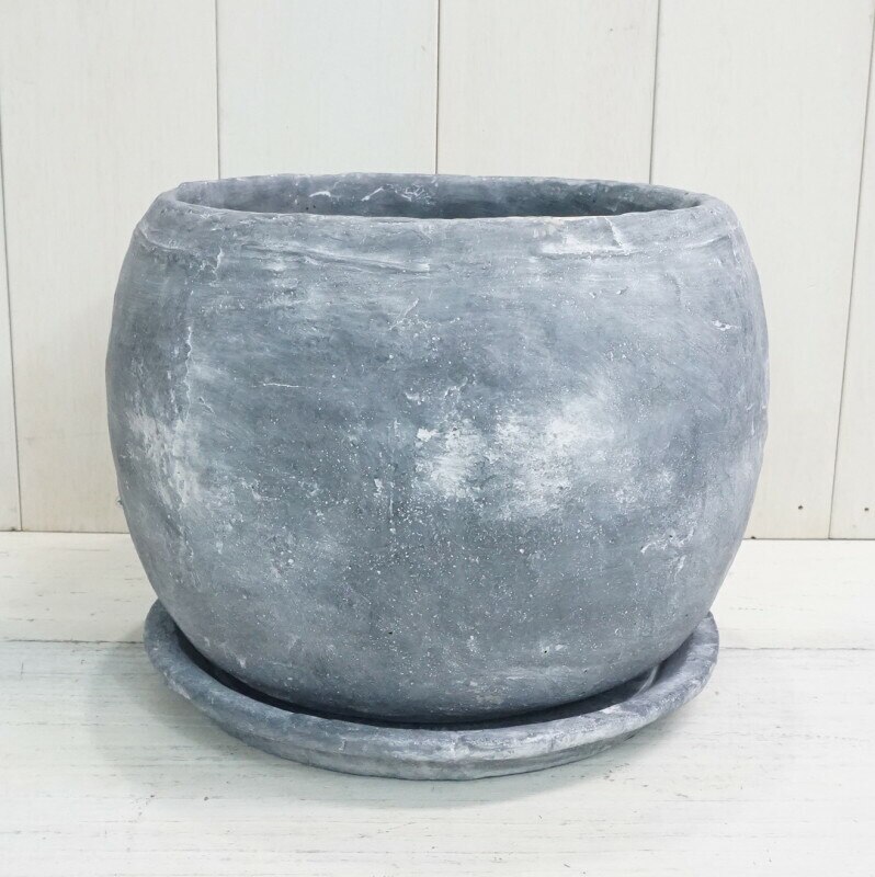 植木鉢 おしゃれ セメント アンティーク ロゼッタボール 2L (B/W) 28cm 9号 底穴あり 室内 観葉植物向け