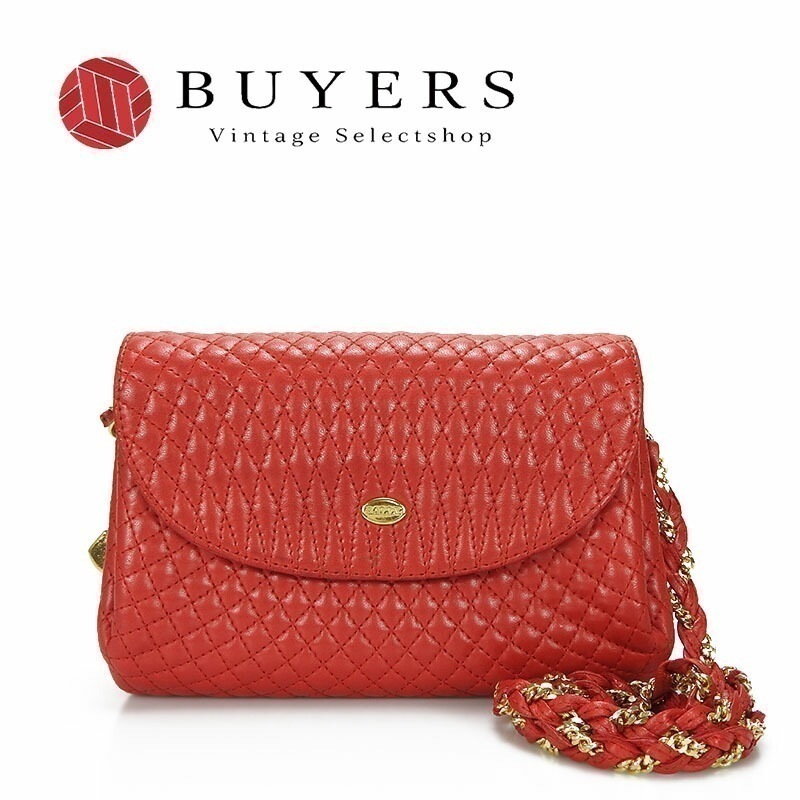 中古 バリー BALLY チェーンショルダーバッグ BAG レザー ステッチ ゴールド金具 チャーム キルティング 赤 レッド Chain Shoulder Bag Quilted Red leath