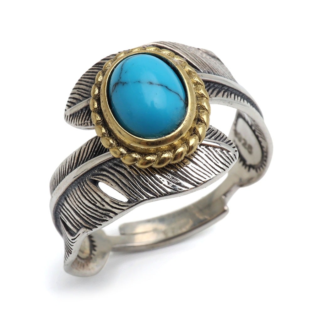 S925 金縄ターコイズダブルフェザーリング [rs171]
