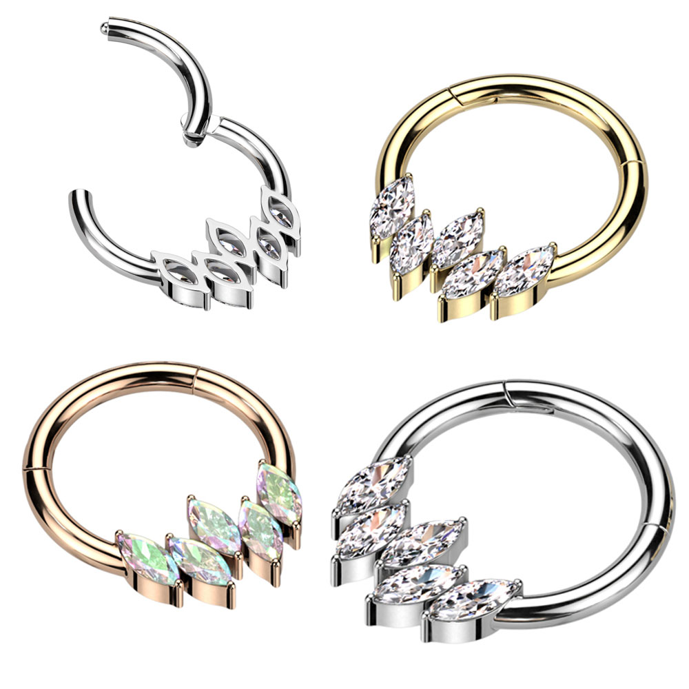 ボディピアス 軟骨ピアス 16G ジュエル マーキーズ CZ セグメントリング フープピアス シンプル ワンタッチピアス サージカルステンレス 耳ピアス ヘリックス 金属アレルギー