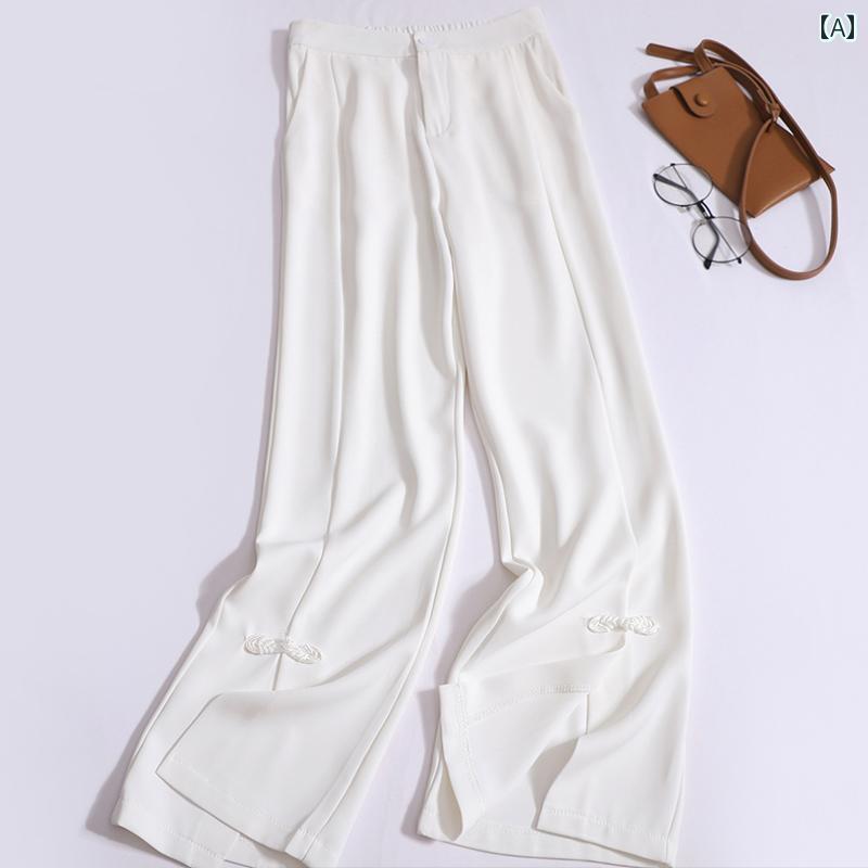 レディース ボトムス ク バックル スリット フレアパンツ 女性 夏 薄手 シングル ボタン バック 弾性 ハイウエスト スリミング 無地 ストレート カジュアル パンツ
