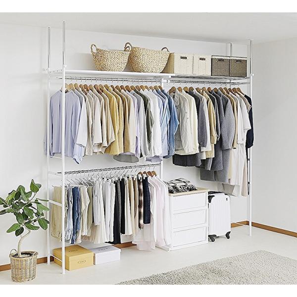 ワードローブ 突っ張り 伸縮 ハンガーラック 棚 クローゼット 衣類収納 洋服掛け つっぱり サイズ調整 幅140-250cm 高さ207-265cm