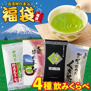 福袋 大入り茶葉セット 合計400g 飲み比べ 詰め合わせ 緑茶 静岡茶 深蒸し茶 荒茶 被覆茶