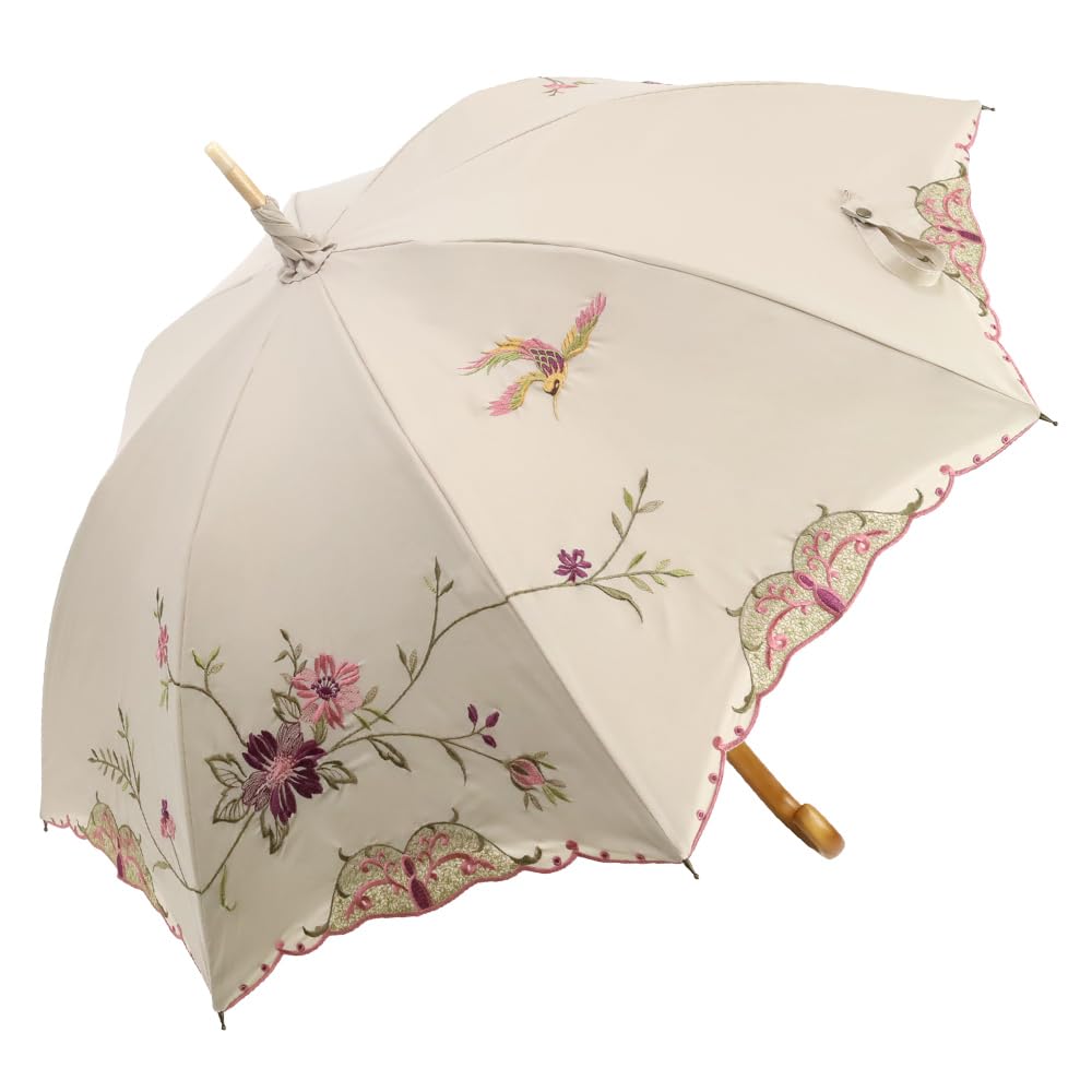[シノワズリーモダン]日傘 長日傘 女優日傘 1級遮光 晴雨兼用 遮熱 逃熱 UVカット UPF50＋ かわず張り 刺繍 花鳥 四君子 ギフト 母の日