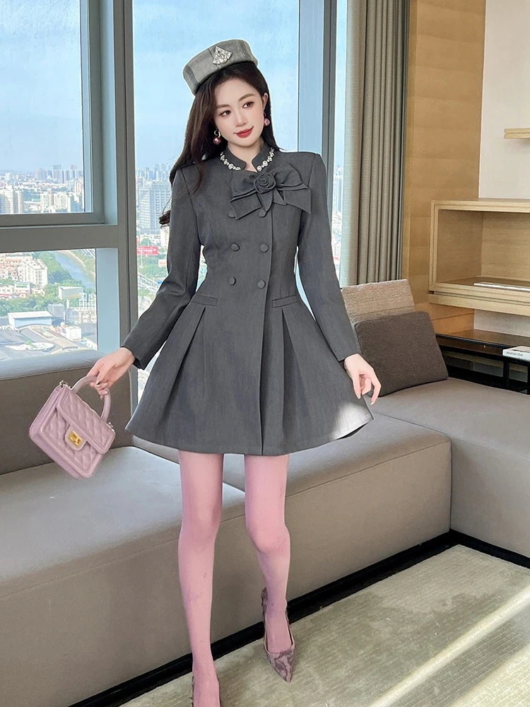 グレー パーティー 二次会 キャバ ドレス 演奏会 学院風 2025秋冬新品 ウェディング 結婚式 大人 披露宴 aライン ショートワンピース 同窓会 卒業式 メガ割