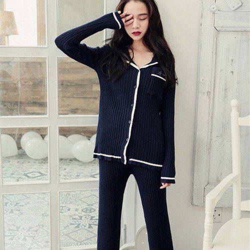 ルームウェア パジャマ 部屋着 おうち時間 レディース レディースパジャマ 長袖 フルレングス リブ スタイルアップ ライン使い すっきり かわいい お洒落 旅行 お泊まり 出張 上下セット ２点セッ