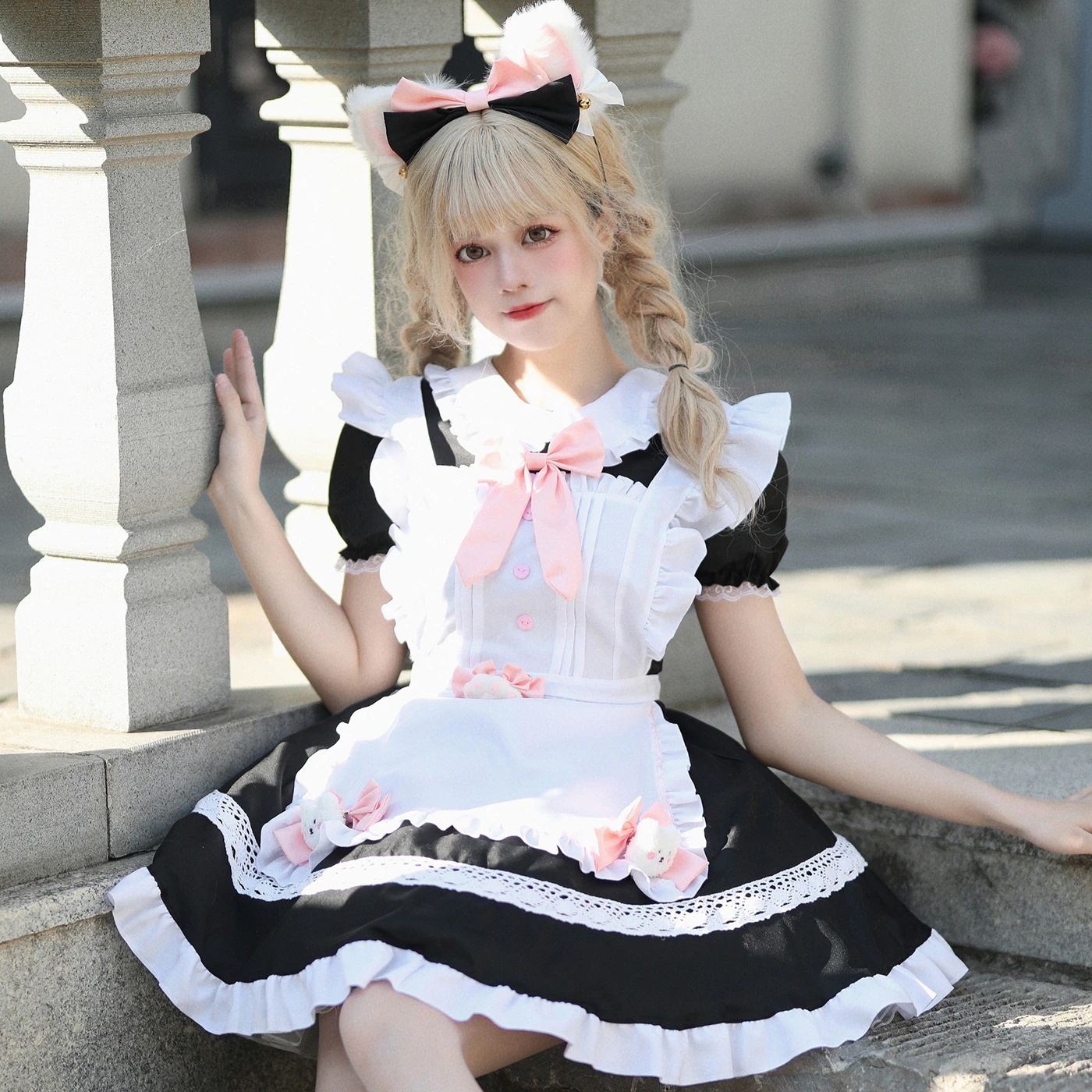 【2025新作】正規品白黒メイド服可愛いロリータ洋服カフェメイド制服女装ワンピース