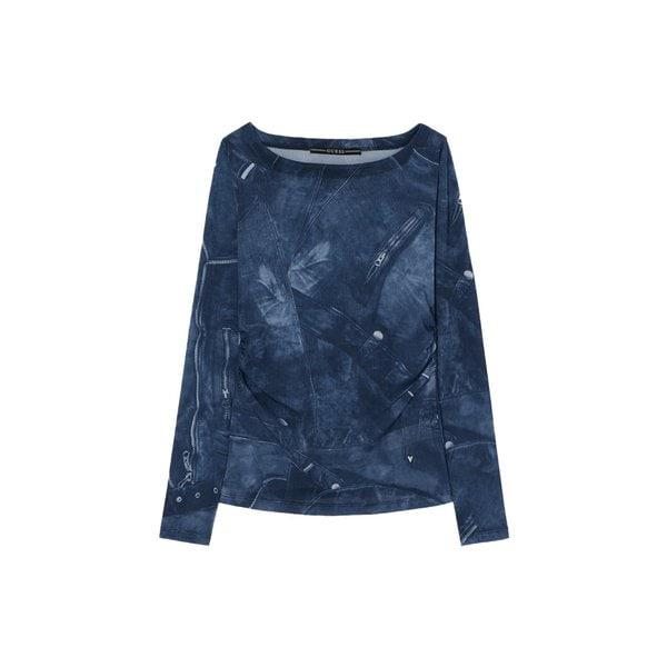YQ2K2439 女性デニムプリント長袖Tシャツ