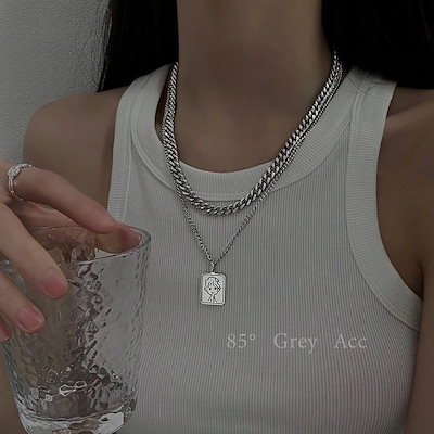 237C正方形の二重層スタック小さな王女のネックレス女性の風ニッチデlザインヒップホップ鎖骨チェーン気質ネックレス 53,999円