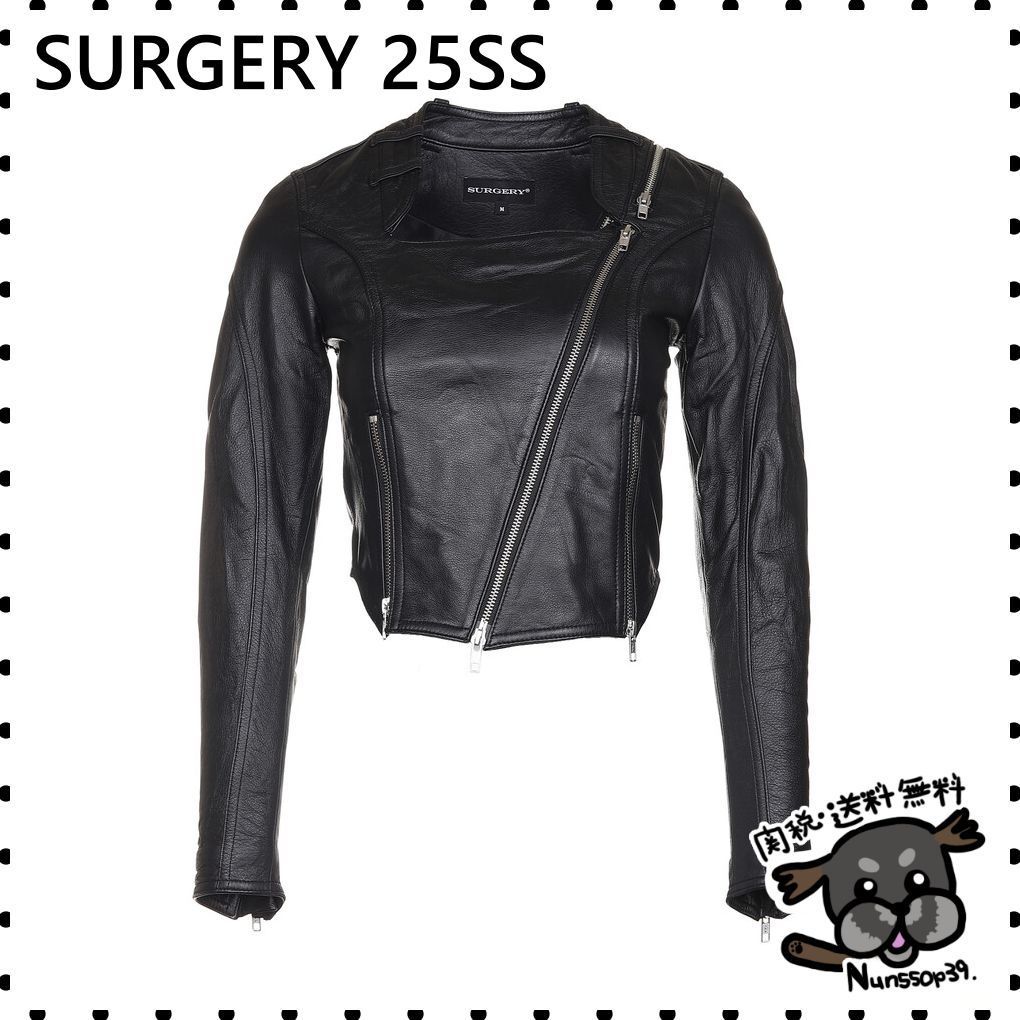 【SURGERY】tight fit women leather jacket black