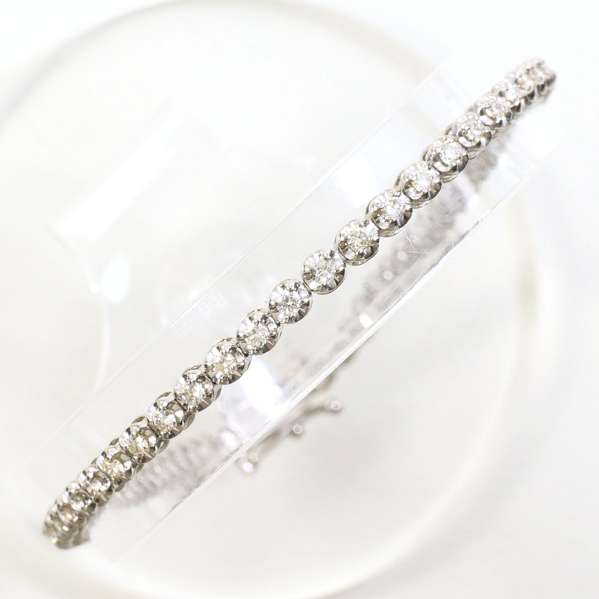 K18 18金 WG ホワイトゴールド ブレスレット ダイヤモンド 1.00 ct 鑑別書 総重量約5.3g 約17.5cm 中古