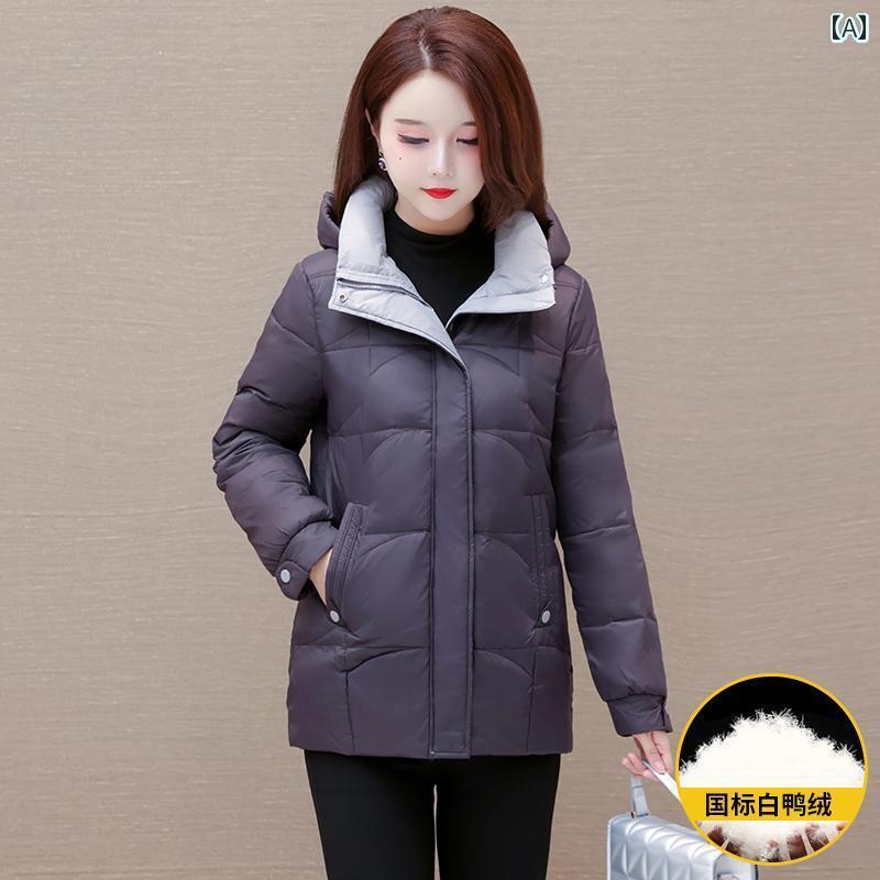 ジャケット コート ダウンジャケット レディース 紫 厚手 暖かい ホワイトダックダウン 女性 冬 母 フード 大きいサイズ