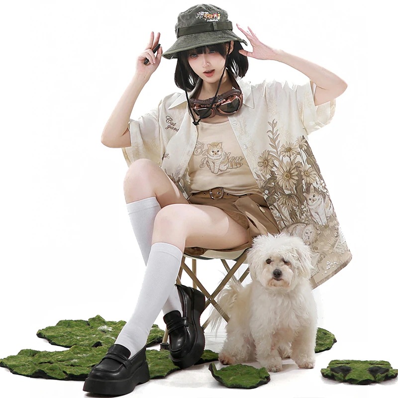 正規品デザインガーデンキャット新韓国cos要素シャツストラップショートパンツセット夏