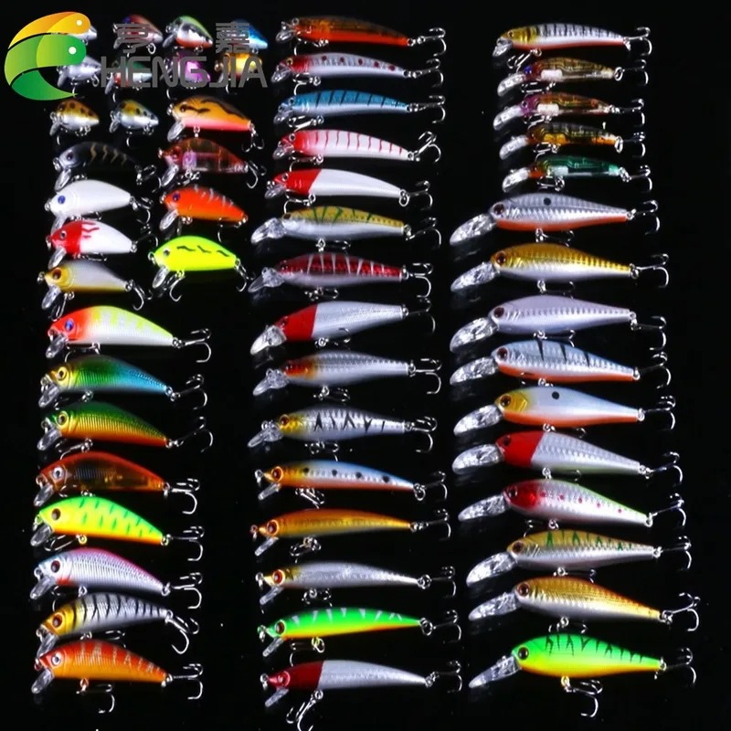 完全な人工餌セット,バイオニック,偽の魚,ウォブラー,さまざまなサイズ,釣り道具,56個