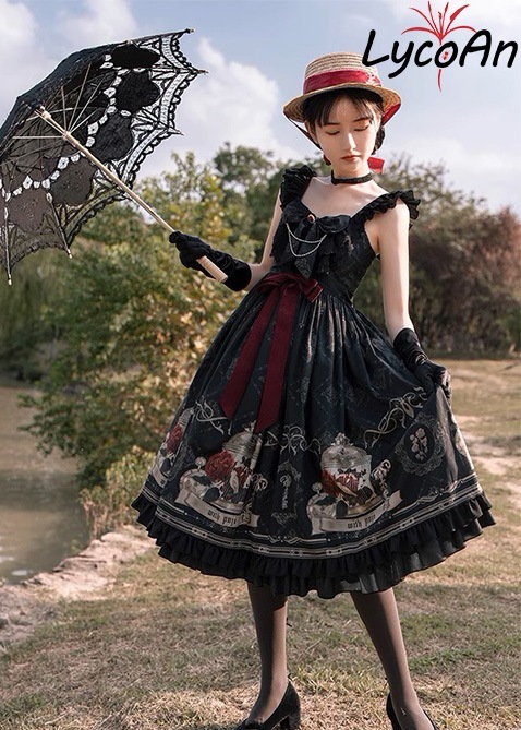 【LycoAn】「ナイチンゲール＆ローズ」ジャンパースカート /薔薇/バラ/鳥かご/ワンピース　【KBT】