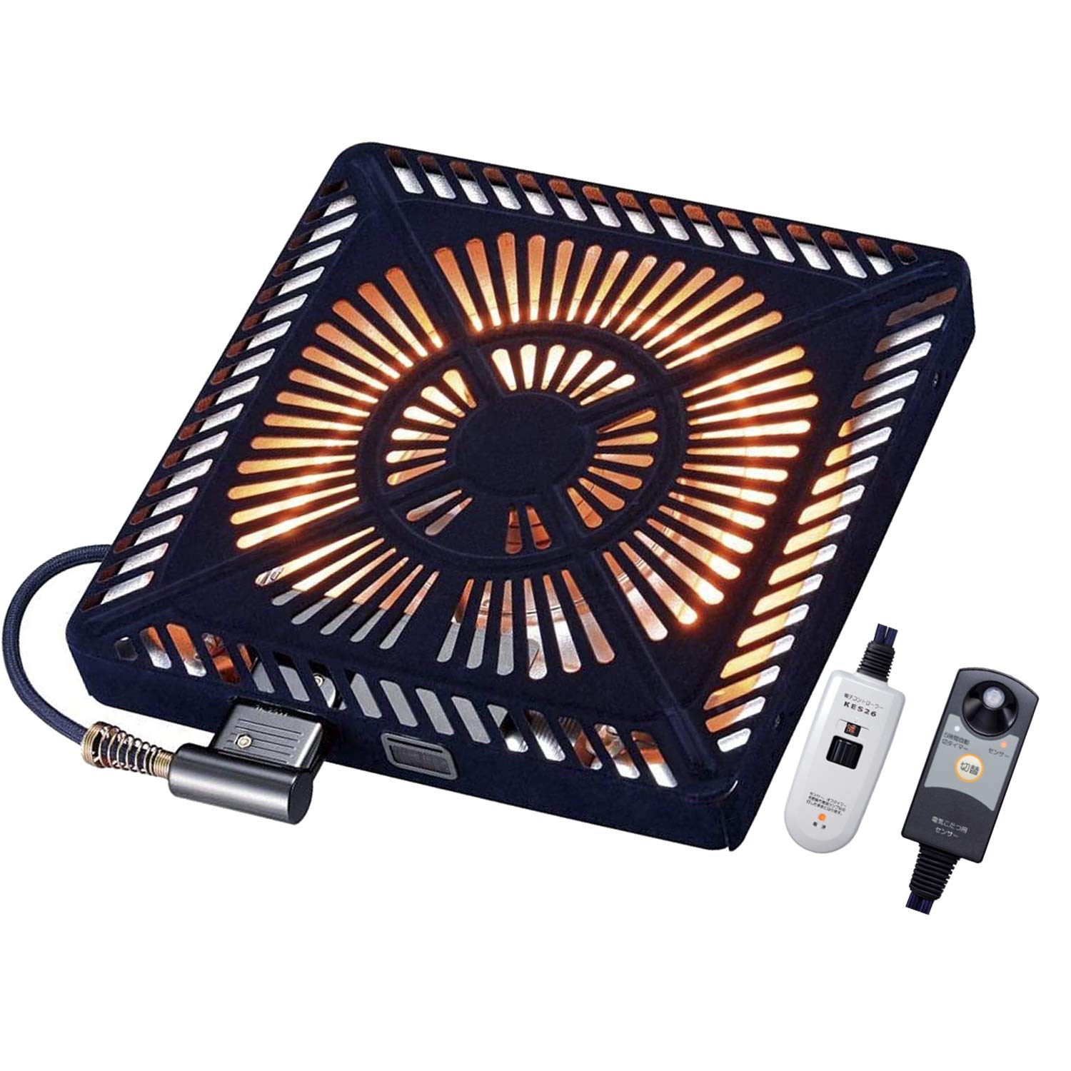 こたつ用 取替えヒーター 600W U字型 ハロゲンヒーター 速暖 人感センサー搭載 ファンタイプ 手元コントローラー付き 温風ヒーター YHF-HDN600HS