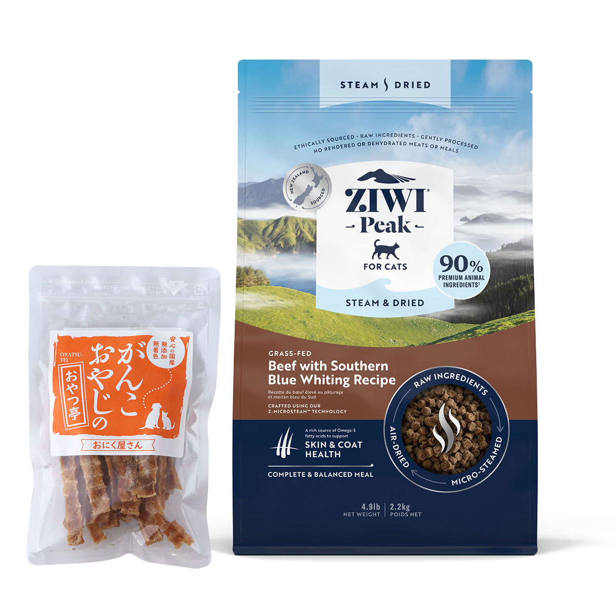 ジウィピーク スチーム&ドライ・キャットフード グラスフェッドビーフwithサザン・ブルー・ホワイティング レシピ 2.2kg【国産たじま鶏ジャーキー40g付き】