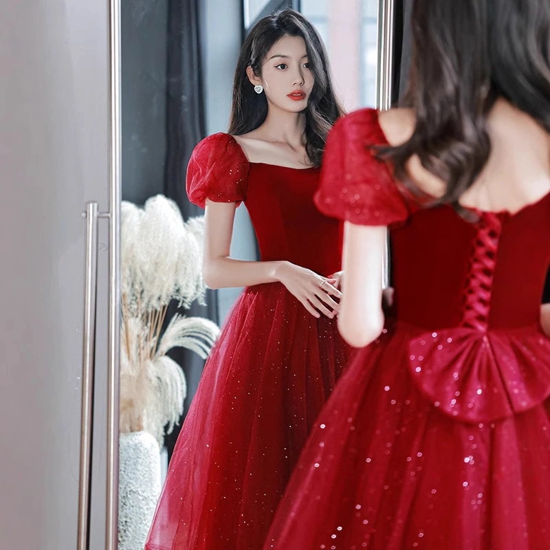 ドレス花嫁2025年秋と冬のレッドプリンセスは結婚してエンゲージメントリターンドアガーゼスカート女性