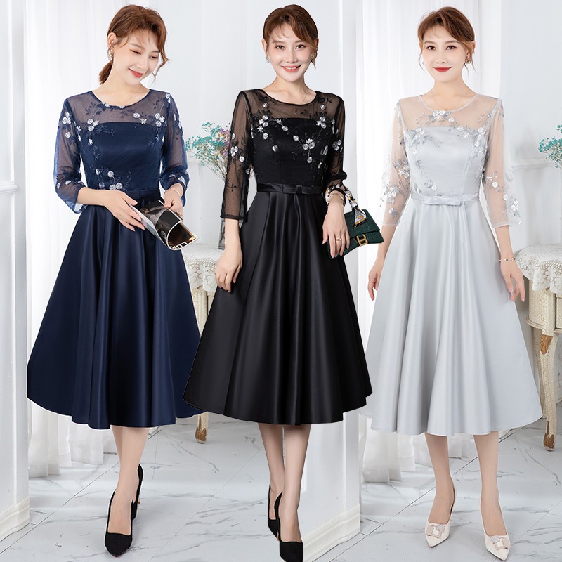 美品半袖花柄刺繍パーティードレス結婚式 ミモレ丈 ワンピースブライズメイド お呼ばれ入学式 演奏会用 ドレス 返品交換不可 Www Quartzhotel Mx