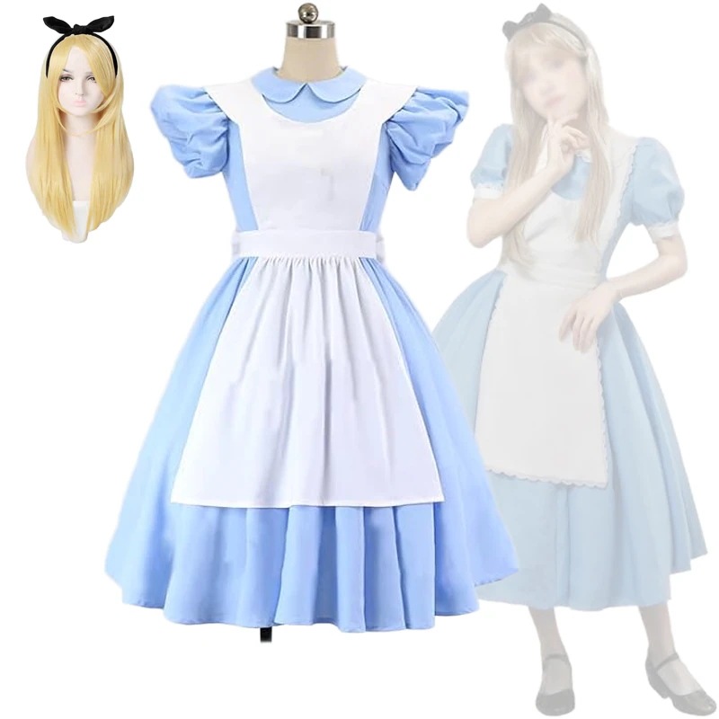 不思議の国のアリス コスプレ衣装 アリス コスプレ 大人 メイド服 ふしぎの国のアリス コスプレ 「衣装+カチューシャ+ウイッグ」