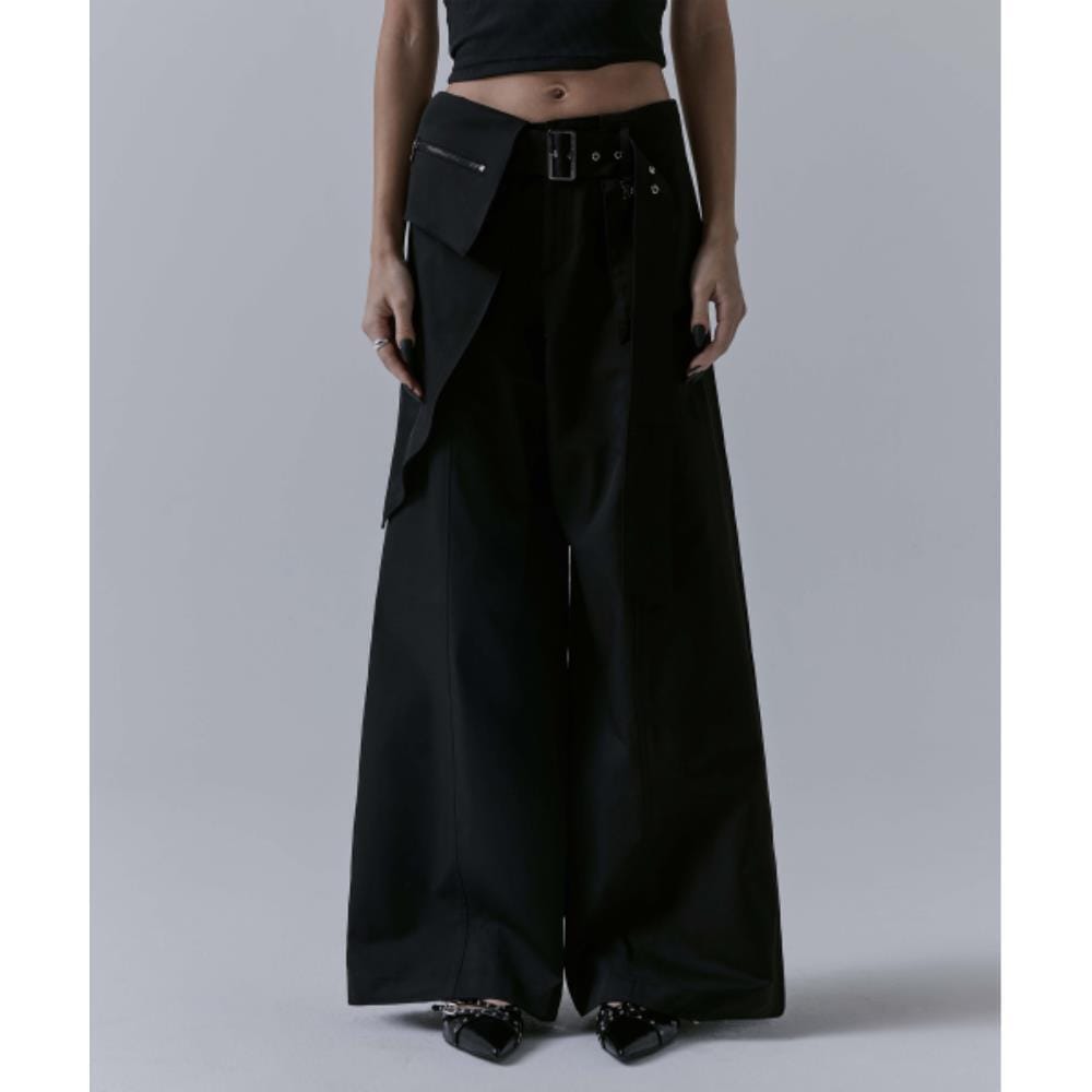 TREEMINGBIRD Belted Layered Wrap Pants Black TM2479PT0