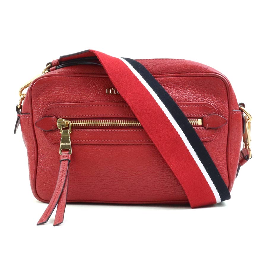 ミュウミュウ MIUMIU ショルダーバッグ レザー/キャンバス レッド/ブラック/ホワイト ゴールド レディース e60016a