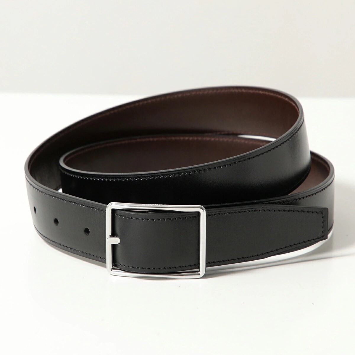 J.M.WESTON ジェイエムウエストン ベルト 7032BHMIEP00 メンズ レザー メタルバックル ロゴ ブラック×ダークブラウン