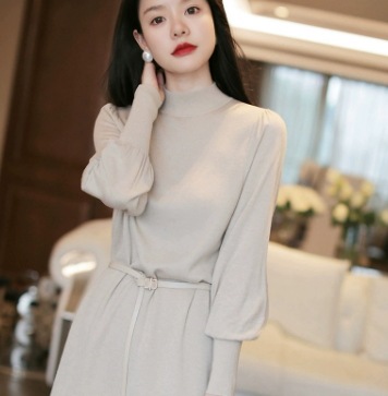 膝上ワンピース リボン ニットワンピース ニット素材 ワンピース ニットソー セーター ひざ丈 膝上 長袖 ハイネック ルーズ タイト 細身 ストレート スマート 伸縮性 ニット かわいい 大人可愛い