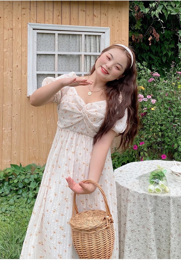 フレンチ スカート 大きいサイズ フェアリースカート ドレス 白 花柄 スカート 個性的 ワンピース ロング ロング丈 袖あり 半袖 スクエアネック 襟なし かわいい 大人可愛い シンプル カジュアル