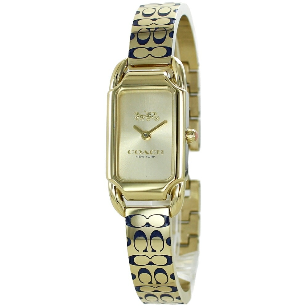 コーチ 小ぶり 腕時計 手表 レディース 長方形 四角 小さい シンプル ブレスレット バングル イエローゴールド 女性 誕生日 記念日 プレゼント 彼女 妻 母 時計 ブランド ギフト かわいい お