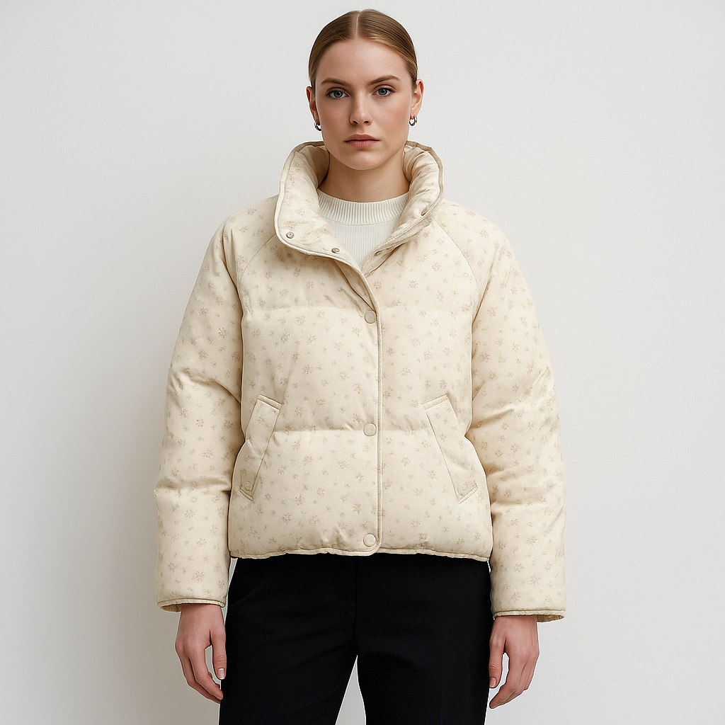 平湖楼谷ダウンジャケットスモールホワイトダックダウンジャケットショートブレッドコート花柄ダウンジャケットレディース