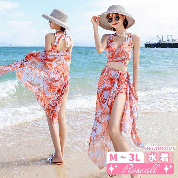 3点セット 水着 パレオ付き レディース 体型カバー タンキニ水着 パレオ付き 2L 3L セクシー ビキニ 個性 ワイヤー入り 上下セット 盛れる 小胸もピッタリ 大人かわいい パッド入り スイミン