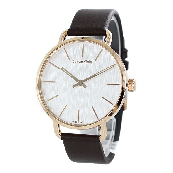 訳あり BOX無し 収納ケース付き 1本用 カルバンクライン 時計 メンズ 腕時計 手表 EVEN イーブン 42mm ローズゴールドケース シルバ文字盤 ブラウン レザー K7B216G6 ビジネス