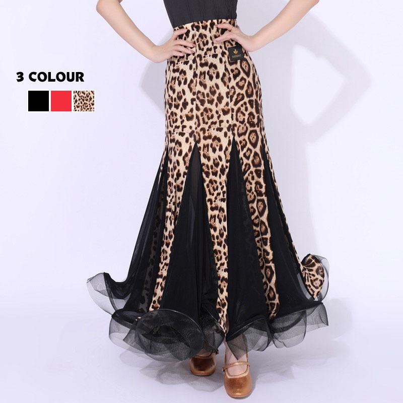 [新品入荷] ダンススカート 社交ダンススカート ラテンダンス衣装 ロングスカート ボトムス ブラック レッド 豹柄 ラテンダンススカート インターナショナルダンス