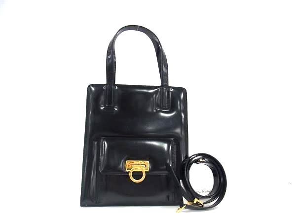 サルヴァトーレフェラガモ ハンドバッグ ガンチーニ 2WAYバッグ レザー 21 6660 ショルダーバッグ ブラック トートバッグ ショッピングバッグ 鞄 ブランド【本物保証】