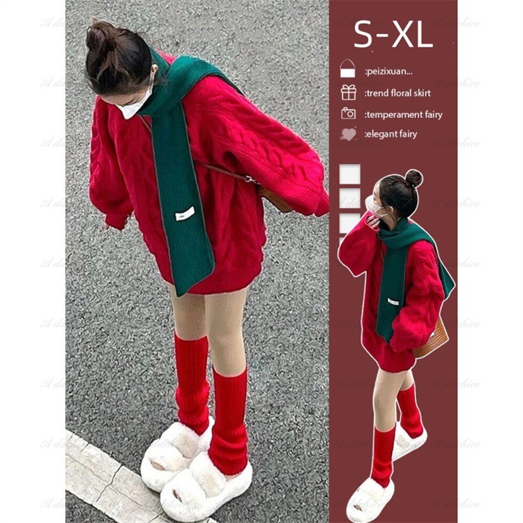 ニットセーター ニットトップス ケーブル編み ローゲージニット レディース レッドセーター プルオーバー クルーネック 厚手 暖かい カジュアル クリスマス トップス ファッション 可愛い 秋冬 新作