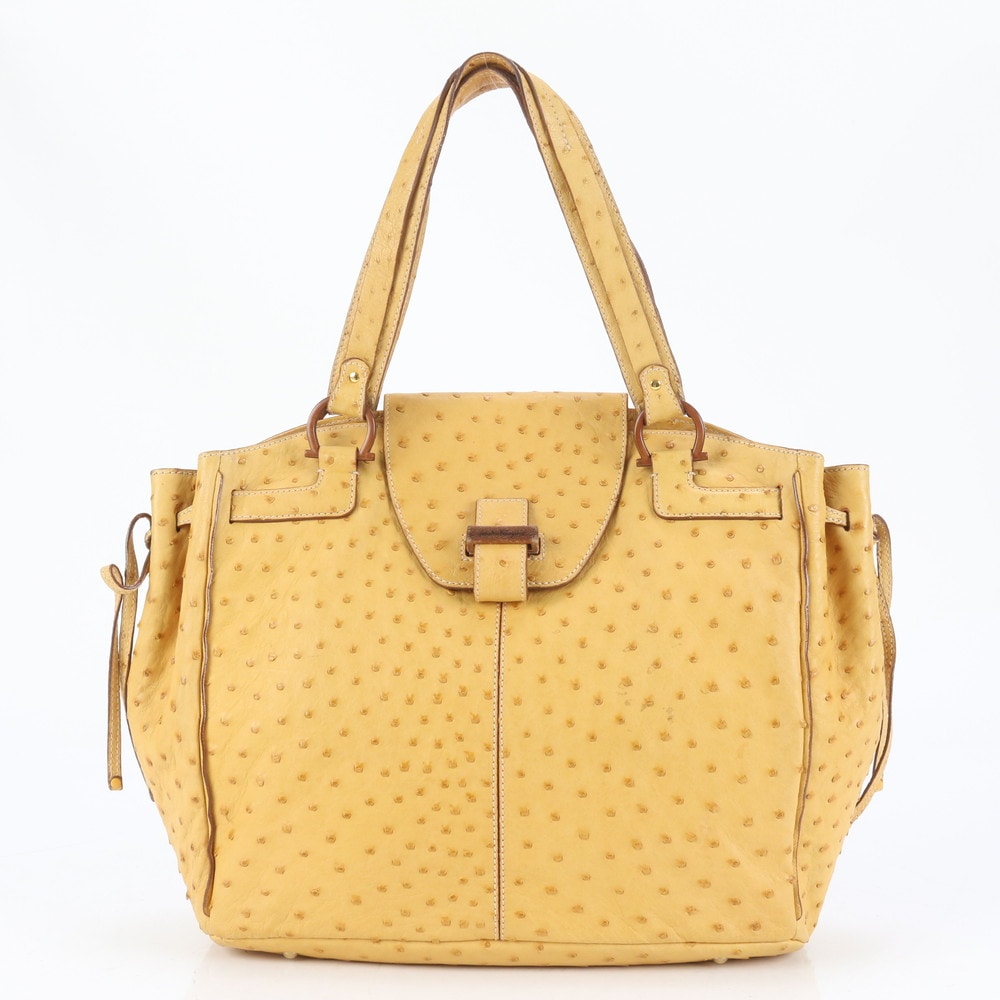 美品 ガンチーニ オーストリッチ レザー トート バッグ 肩掛け ショルダー ハンド A4 レディース EEE CQ8-1 中古 23,500円