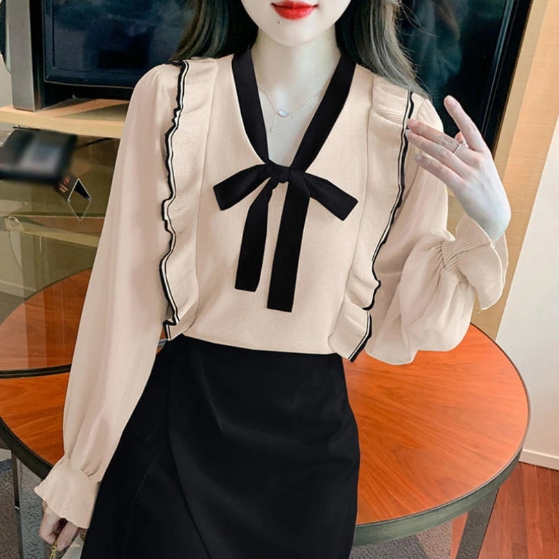 OFFクーポン ニット 長袖 フリル トップス チュール 切り替え レディース 春秋冬 セーター かわいい 柔らか 高伸縮 おしゃれ 可愛い エレガント 着やせ 快適 お出掛け デート オフィス カッ