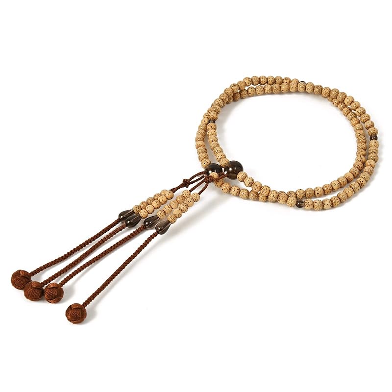 shingon.shop 念珠 数珠 真言宗 星月菩提樹 尺二 利久梵天 桐箱入り (茶水晶＋とび茶色梵天)