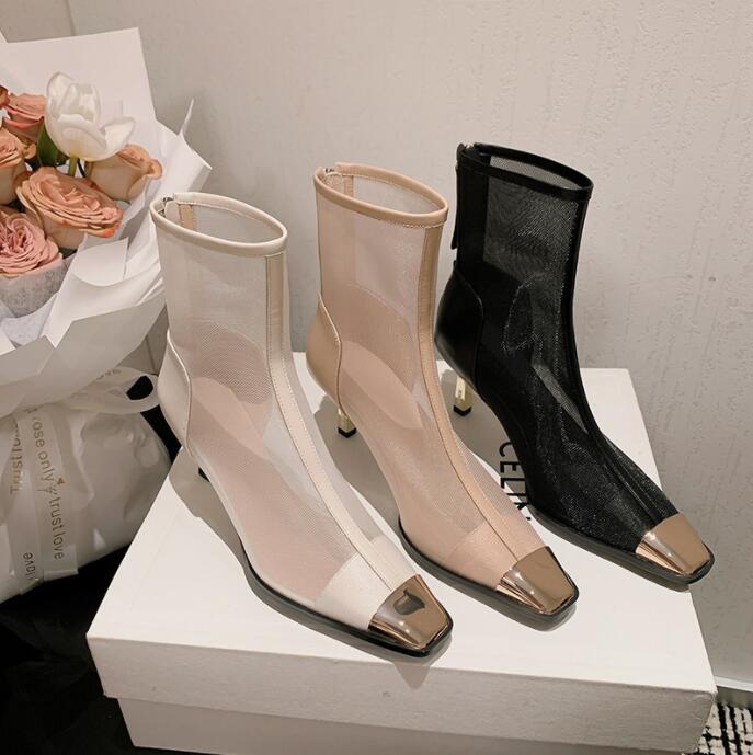 特売セールサマーブーツ　ブーツサンダル　ショートブーツ　ローヒールサンダル　太ヒール　　シースルー　7センチヒール　透かし　レディース靴　ブーツサマーブーツ　ブーツサンダル