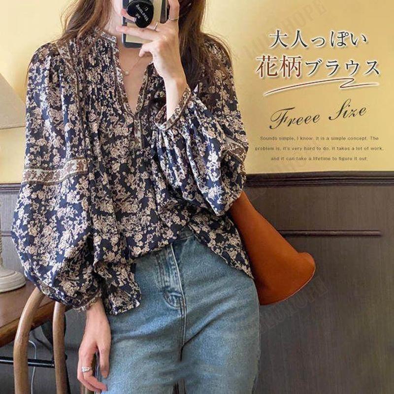 安い商品 今日だけ 花柄 シャツ ブラウス レディース トップス 長袖 柄シャツ ぽわん袖 総柄 ゆったり 花柄ブラウス 長袖 ふんわり袖 黒 オシャレ エスニック ハワイアン 旅行 大き 3枚購入で