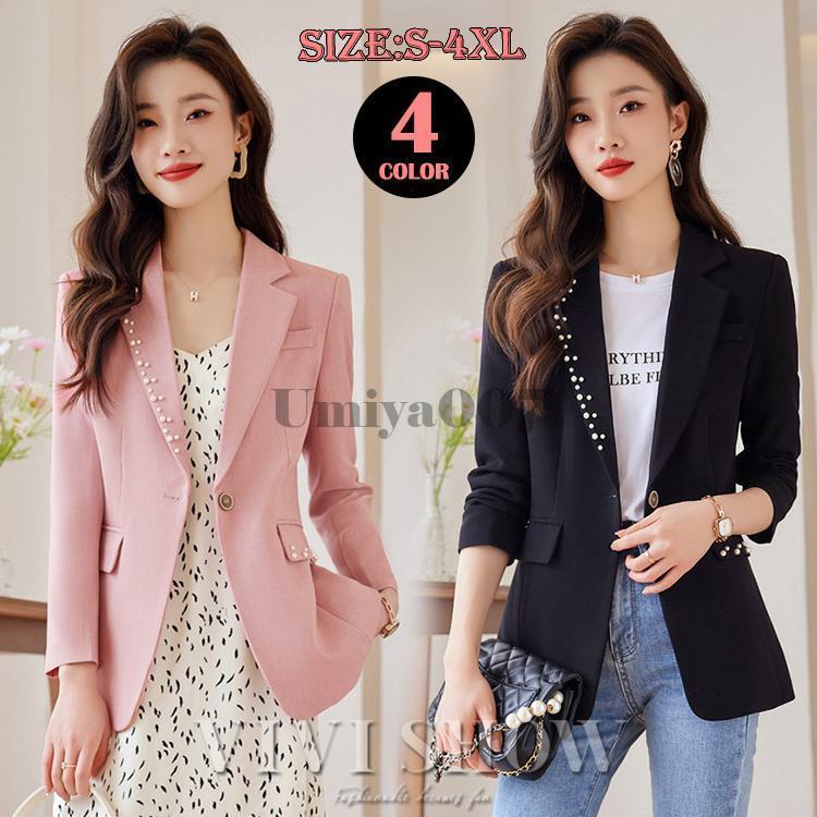 ジャケット レディース テーラードジャケット スーツ 長袖 薄手 着痩せ カジュアル 上着 アウター 通勤 オフィス OL ママ 無地 4,896円