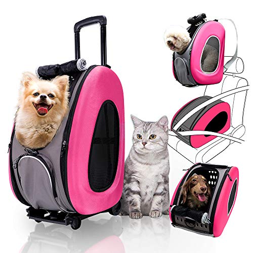 リアル 4 in 1 Pet Carrier + Backpack + CarSeat + Carriers on Wheels for Dogs and Cats (Pink) 並行輸入品 リュック・デイパック