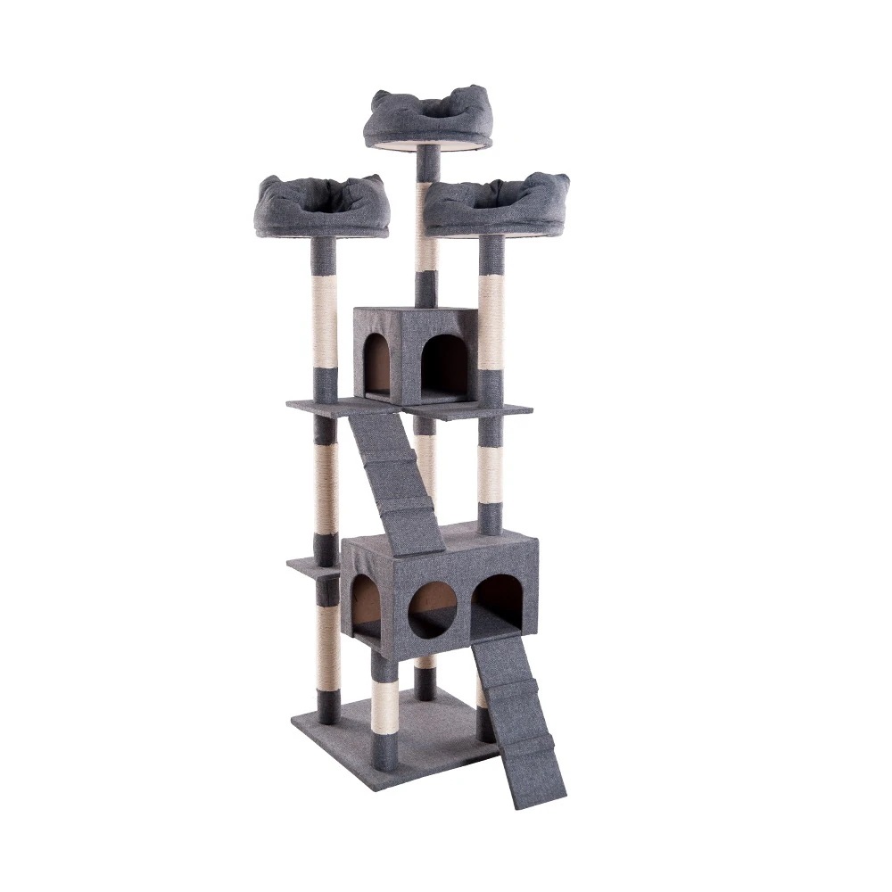 2枚で1oo円OFF！【国内即日発送】キャットタワー 据え置き 多頭 大型猫 おしゃれ 全高175cm 猫用品 猫タワー 高級 爪とぎ　ネコハウス付き 隠れ家 多頭飼い 猫おもちゃ グレー
