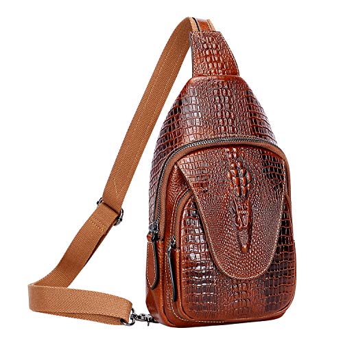 PIJUSHI Genuine Leather Sling Bag Backpack For Men Women Casual Crossbody Shoulder Chest Daypack（880