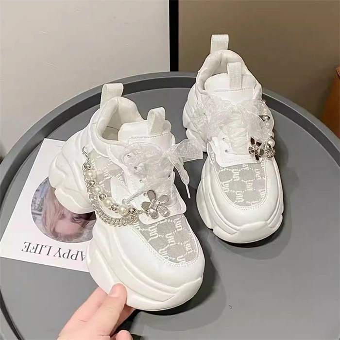 ホワイト/ブラック　7cmヒール　レディーススニーカー　厚底スニーカー レディース シューズ インヒール　厚底　カジュアル　レディース　スニーカー　女の子　運動　靴　シューズ　女性　春 夏 　新作　白